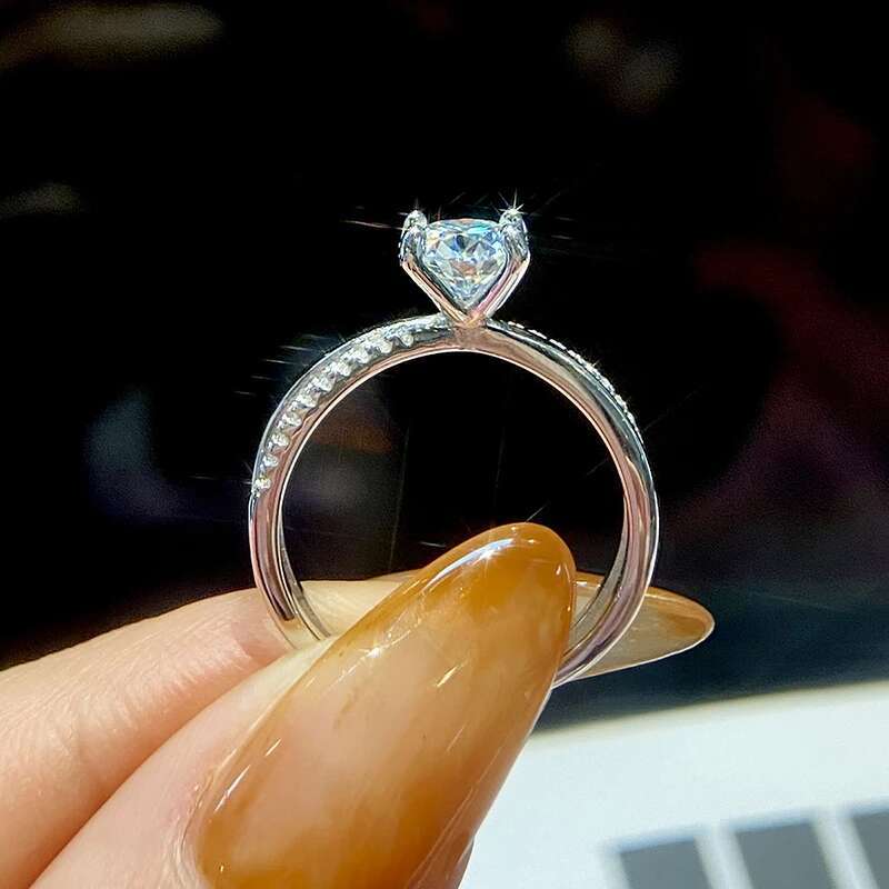 GRA Luxury Moissanite Engagement Wedding Rings for Women 1 Carat Round Brilliant Diamond Real 925 Sterling Silver Fine Jewelry