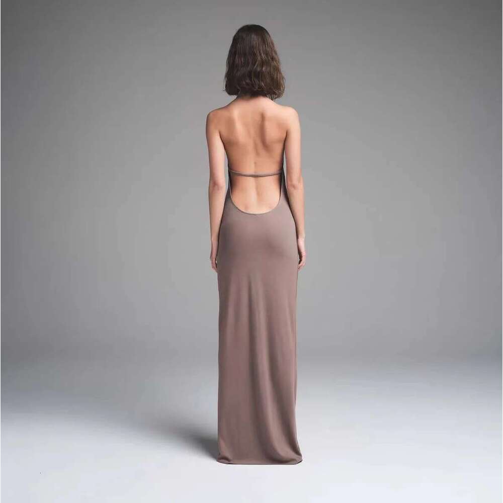 Women's Wear Kim Sexy Simple Halterneck Sleeveless Backless Long Dress