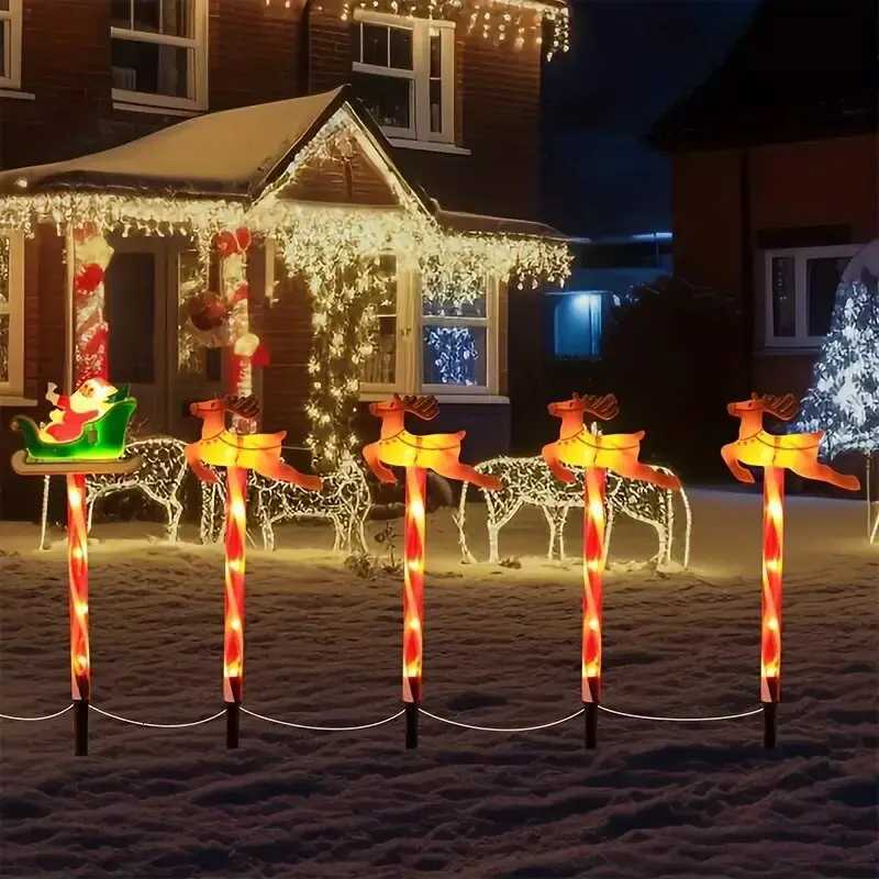 5PC/Set Solar Santa ClausElk Garden Lights Outdoor Waterproof Lawn Lamps Decoration Landscape Lighting For ChristmasFestival M251113
