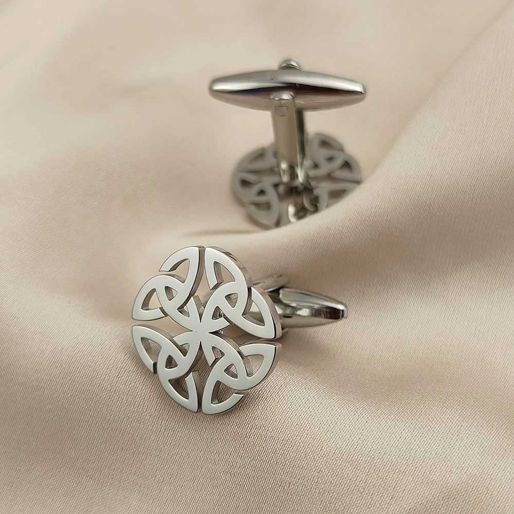 New Round Witch Knot Mens Cufflinks Stainless Steel Viking Symbols Good Luck Talisman Cufflinks Celtic Knot Jewelry Mens AccessoriesT250412