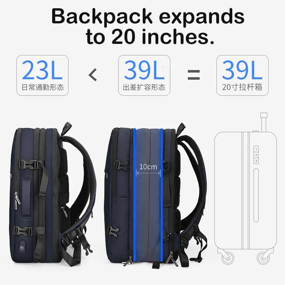 Hcankcan Expandable Men Large Capacity Travel Backpack With USB Waterproof Business 15.6''Laptop Casual Lage Bag
