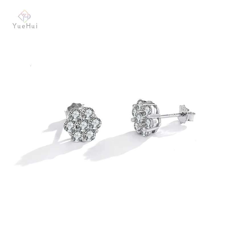 Cluster Flower Design Unisex Moissanite Earrings Men Hiphop 925 Sterling Silver Moissanite Stud Earrings Women