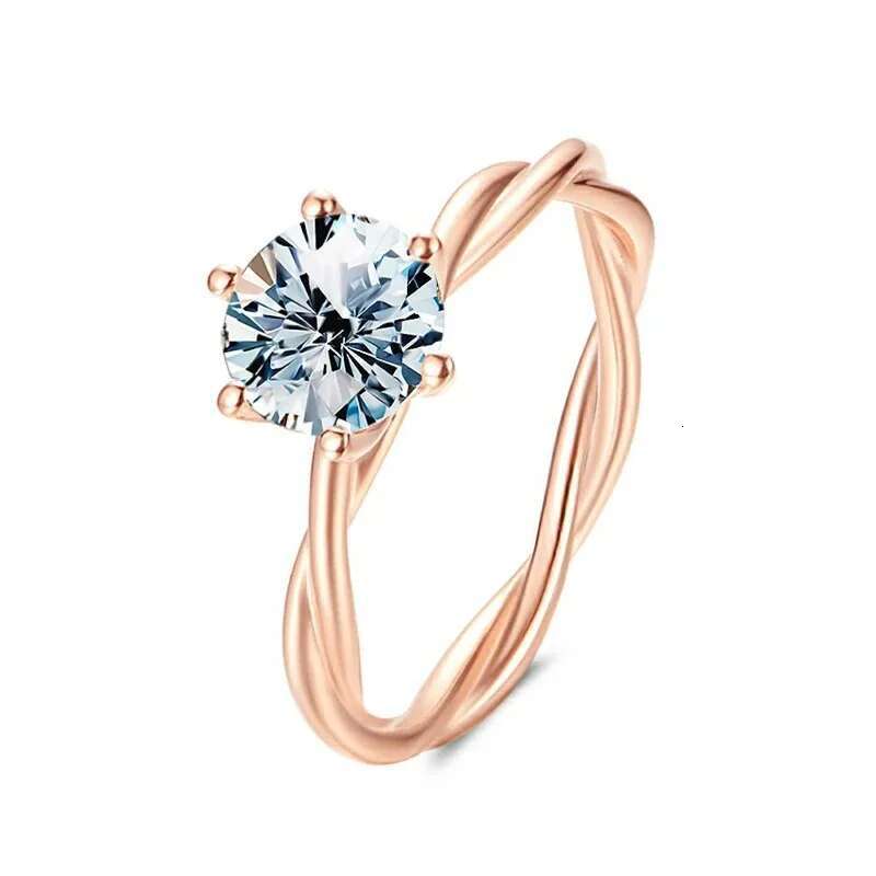 GRA 925 Sterling Silver Rose Gold Twisted Vine Rings for Women Round Shiny Luxury Moissanite Diamond Ring Wedding Fine Jewelry