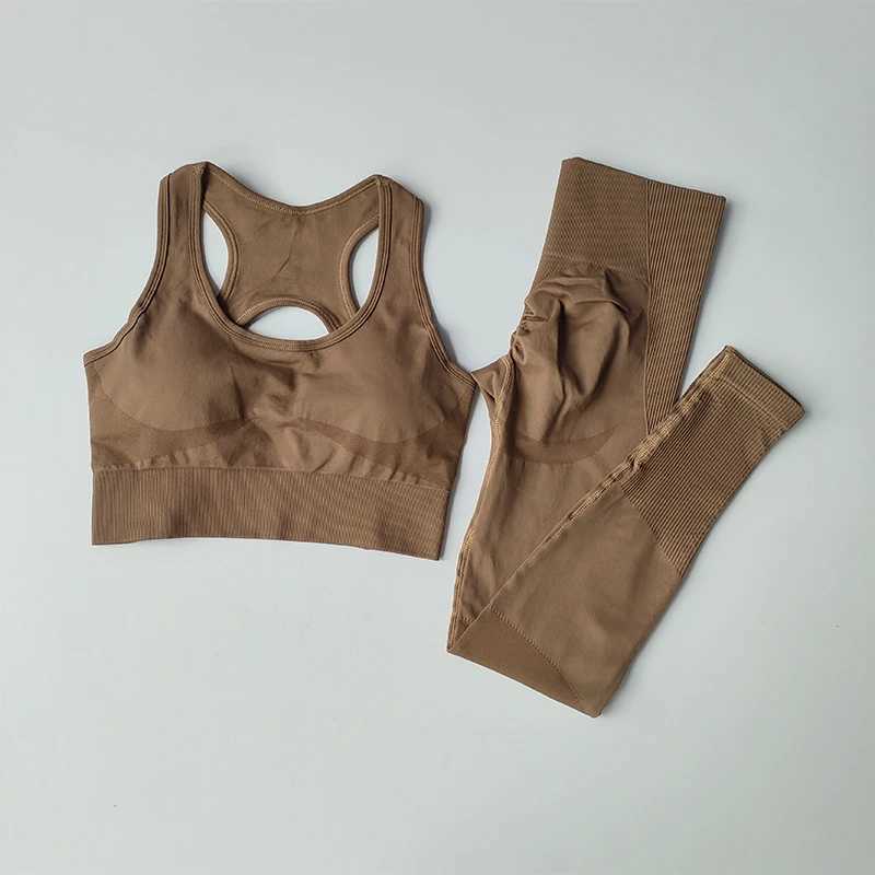 2PCS sports bra womens set professional fitness vest top-level bra shockproof running leg yoga set beautiful back bra clothing Y250412