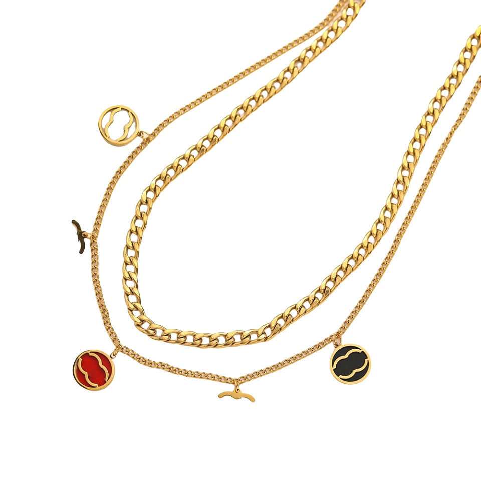 Necklaces womens necklace love jewelry gold pendant dual ring stainless steel jewlery fashion oval interlocking rings Clavicular chain necklaces coupl