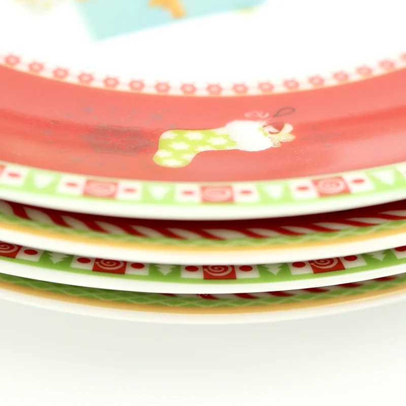 Christmas Christmas Ceramic Plates Round Cartoon Colored Glazed Plates Used To Hold Fruit Candy Dessert Plates For Christmas Gifts Y251113