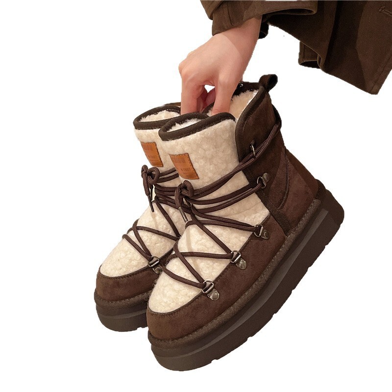 Designer Genuine Leather Thick-Soled Snow Winter Fleece-Lined Thickened Warm Cotton Shoes Non-Slip MOON Moon Boots for Women