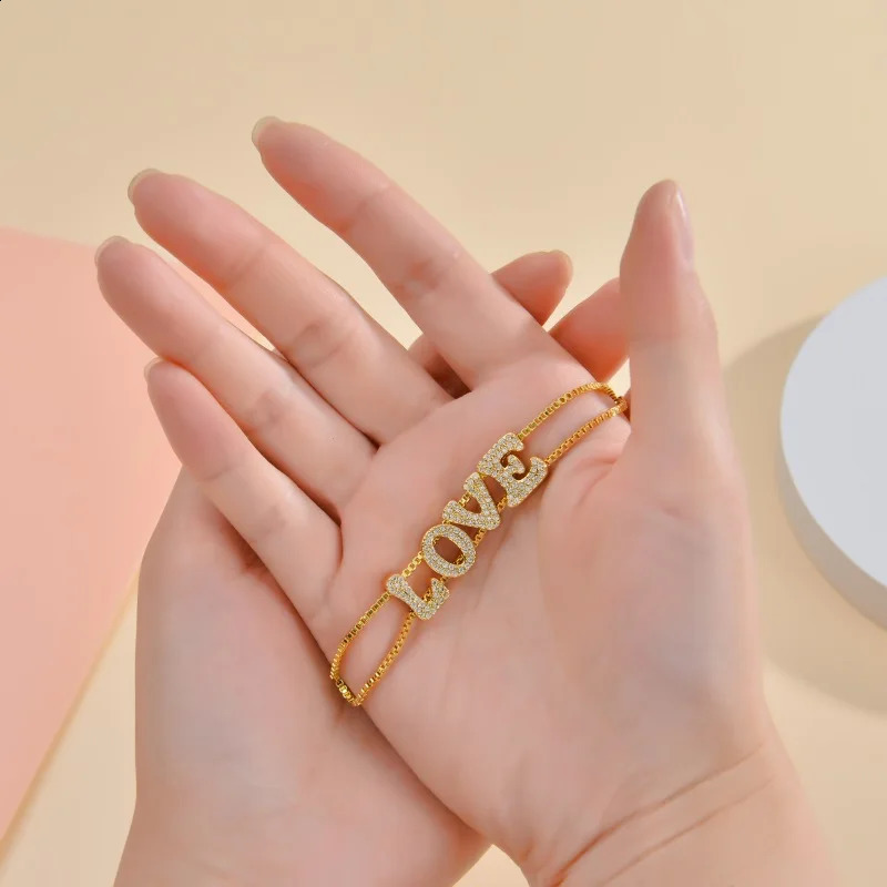 Sparkling Zircon 3D Bubble Letter Customized Name Bracelet Double Chain Grid Daily Slide Letter Personalized Name Bracelet 250408