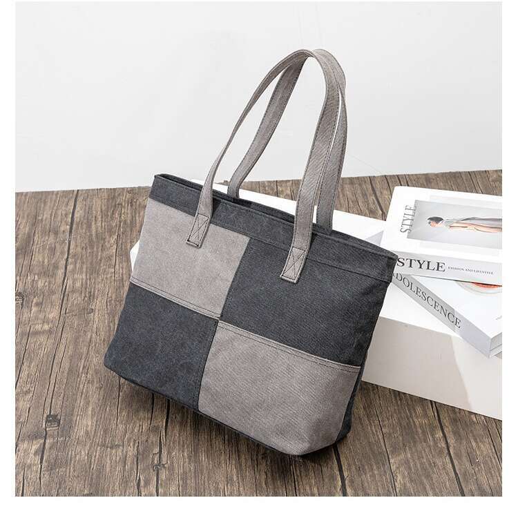 Large capacity contrasting canvas bag for women's one shoulder casual tote bag, color blocking, personalized, simple, and portable contractor