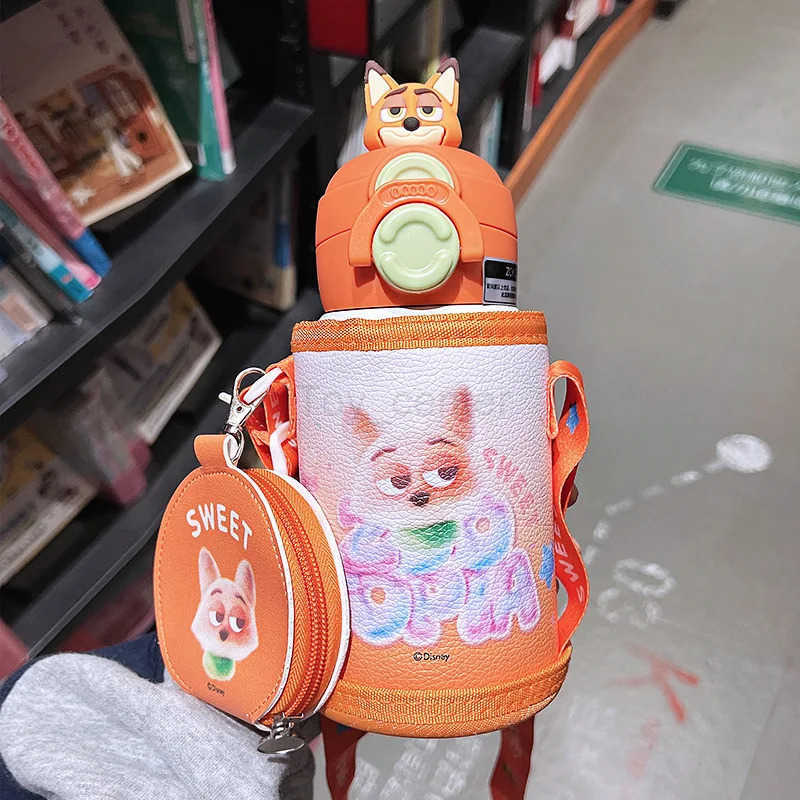 Disney Cartoon Zootopia Judy Nick Insulated Cup 316 Stainless Steel Tumbler Double lid Childrens Thermos Cup With Cover Straw H251203