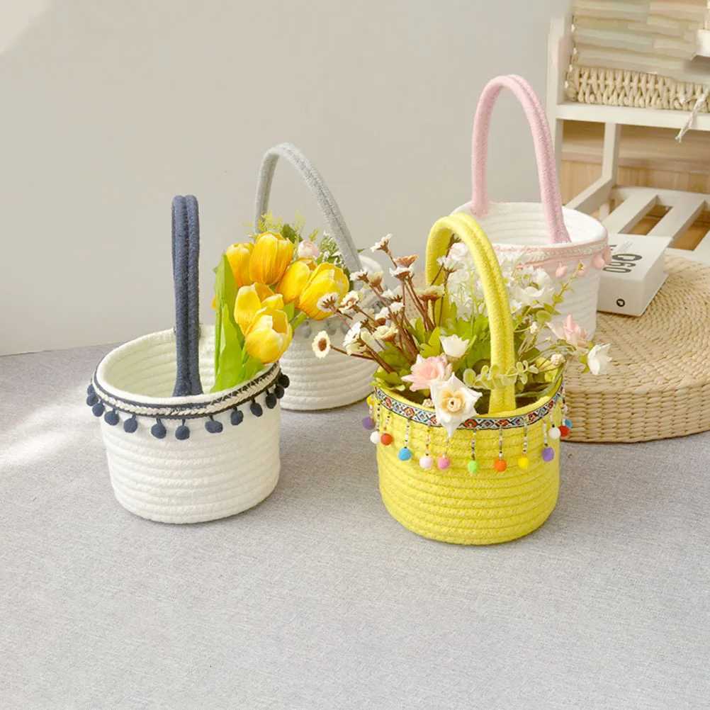 Cotton Rope Woven Flower Basket For Ro Decor Storage Hamper Jute Plant Holder Dried Flower Display Hanging Organizer Y251112