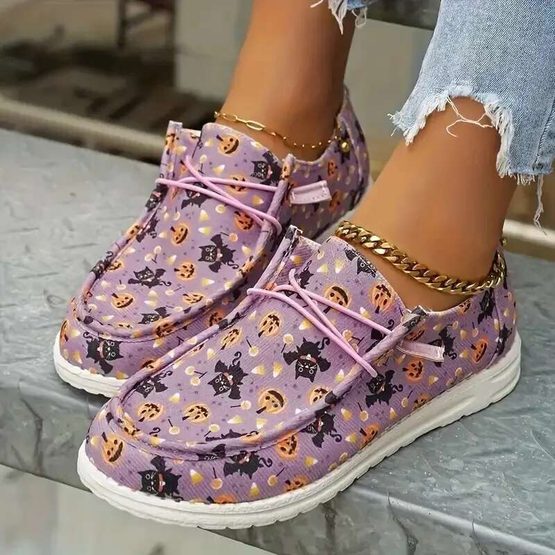 New Free Shipping Designer Shoes 2025 Flat Bottom Printed Canvas Comfortable Round Head Fashion Casual Single Shoes