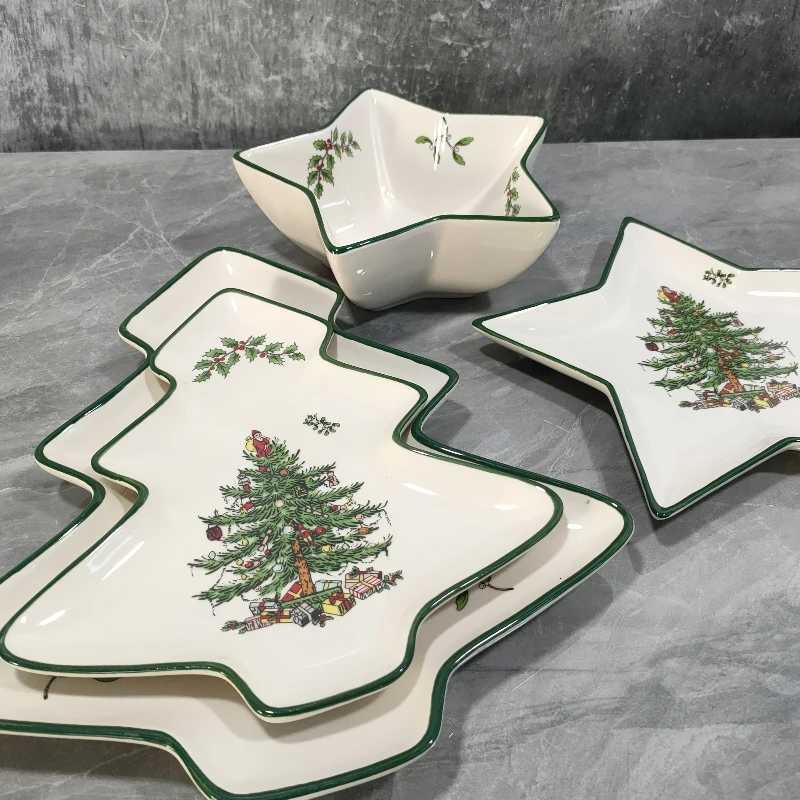 Christmas Christmas Tree Plate Star Bowl Fruit Snack Tray Home Decoration Accessories Dinner Cake Sales Restaurant Supplies noel vaisselle Y251113
