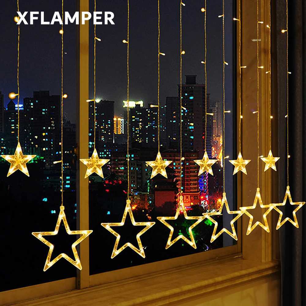 138LED Star String Light Waterproof 8 Modes Warm White Curtain Lights for Ramadan Party Bedroom Wedding Christmas Decoratio M251113