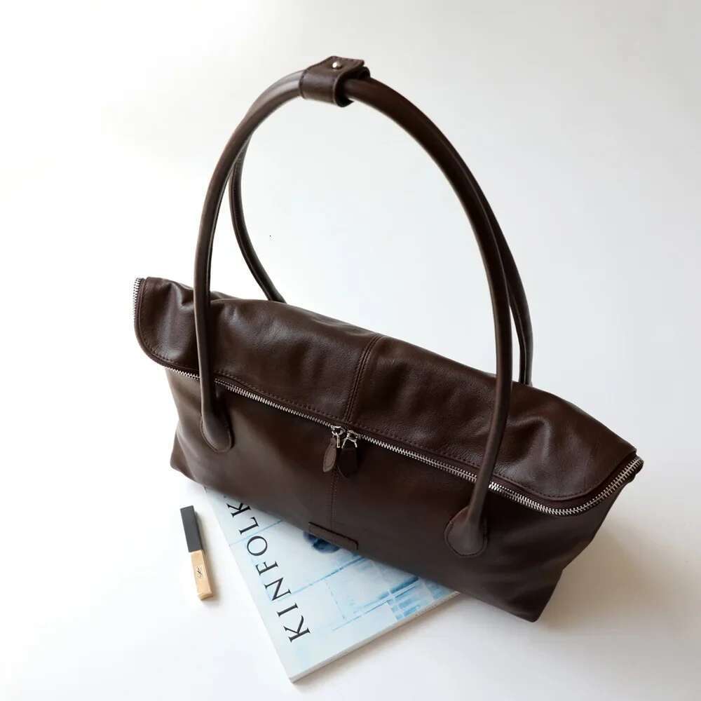 New Genuine Leather Women Folded High Quality Shoulder Bag Female Casual Totes Large Capacity Commute Bags Coffee Black