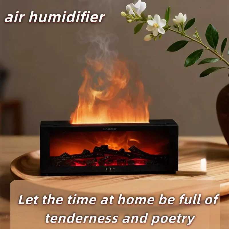 Simulated flame fireplace humidifier desktop small bedroom household mute colorful atmosphere night light aromatherapy machine Y251113