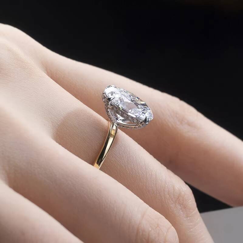 Fashion Diamond Ring Classic Style 18K Yellow Gold Oval 4CT Lab Diamond Women Luxury Wedding Rings