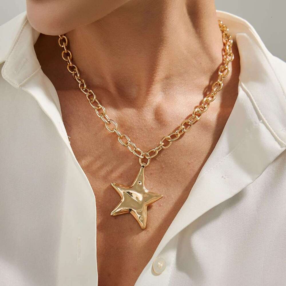 Chunky Gold Statement Necklace Dainty Adjustable Thick Chain Star Pendant Necklaces Trendy Jewelry for Women