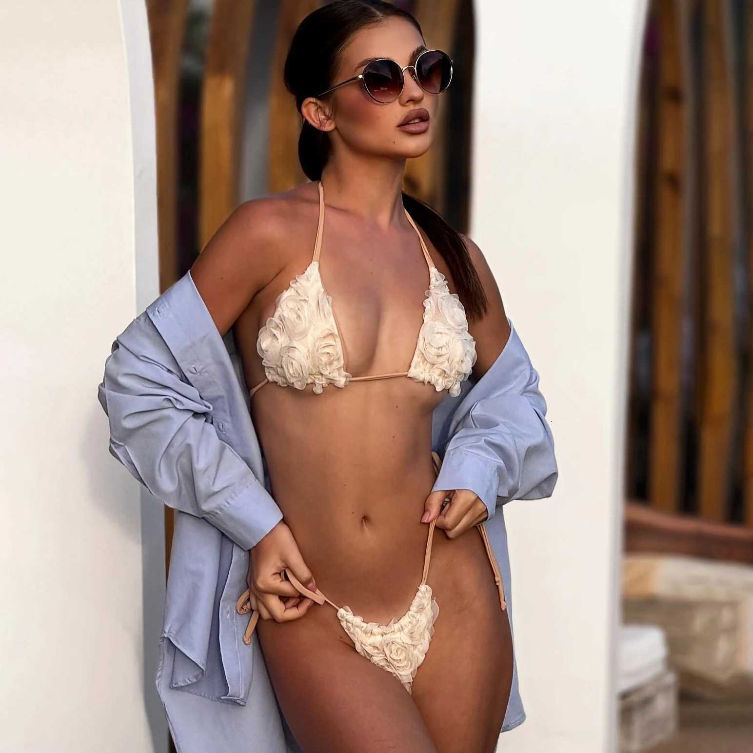 2025 Bandeau Biquini Sexy Bikini Women Swimsuit Push Up Swimwear Female Strappy Bathing Suit Floral Bodysuit Beachwear Swim SuitW251113