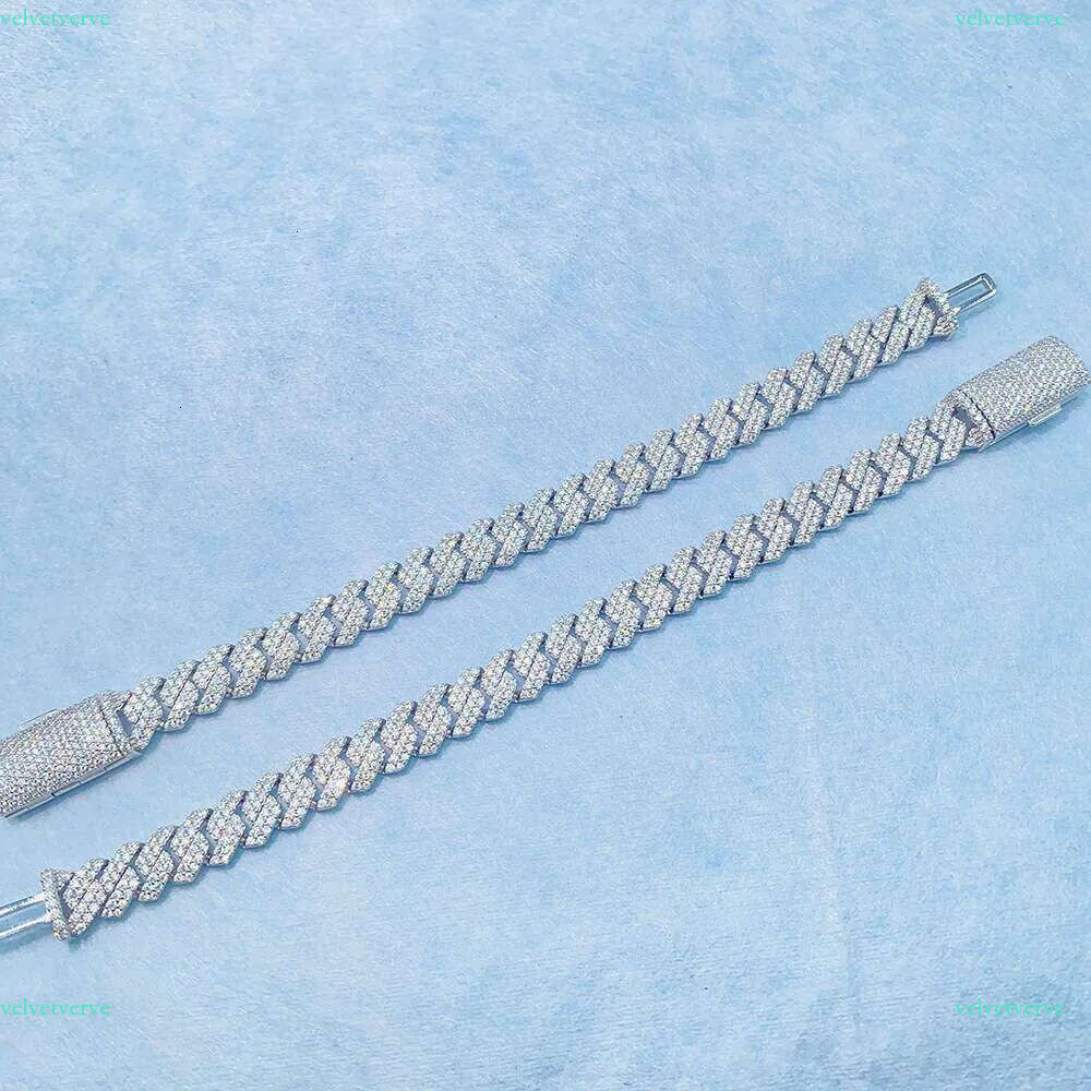 bracelet necklace mossanite Solid Sier Rose Gold Plated Iced Out Hip Hop Fire Jewelry Vvs Moissanite Dia Cuban k Chain Bracelet Man