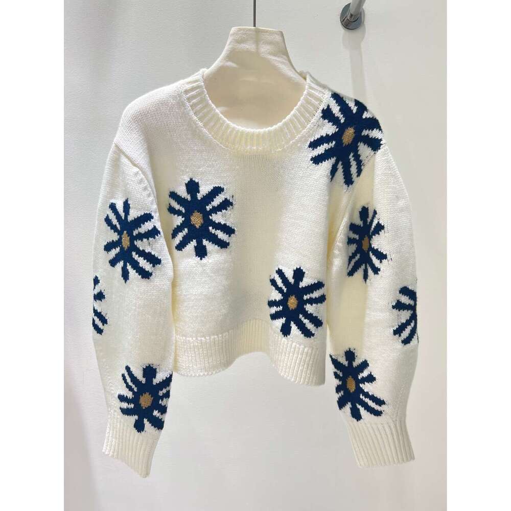 Designer clothing Shenzhen Nanyou High Quality Heavy Industry Handmade Hanging Round Neck French Daisy Jacquard Wool Knitted Sweater
