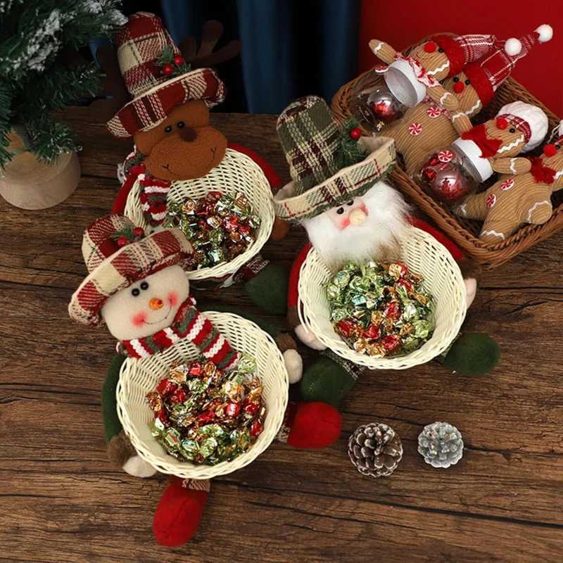 Christmas Christmas Candy Basket Snowman Doll Decoration Woven Stand Bowl Gift Box Holiday Desktop Decor Cute Design Storage Basket Y251113