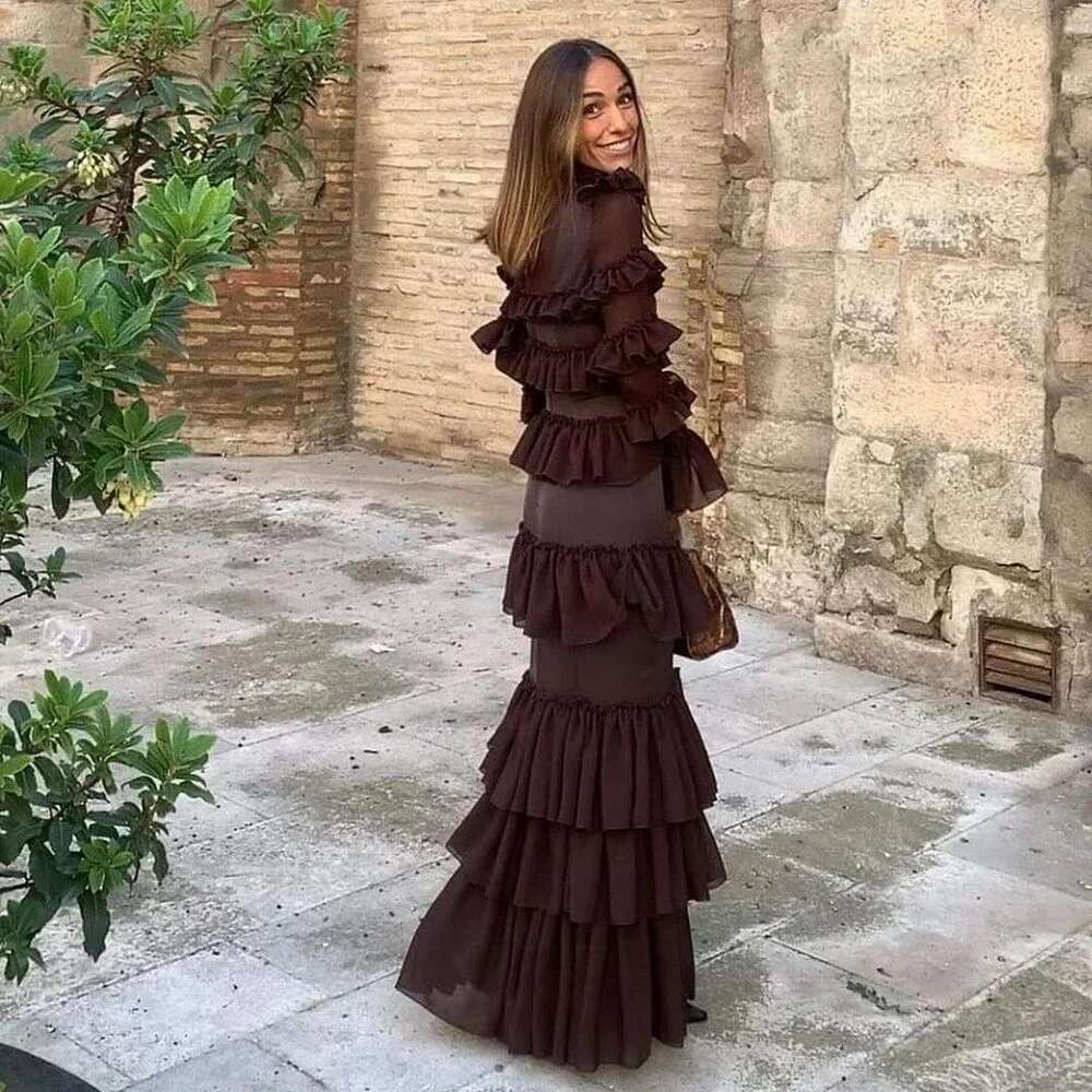 Jirocum Elegant Mermaid Prom Dress Women's Ruffled Tiered O Neck Party Evening Gown Or Length 2024 Formal Ocn Dresses