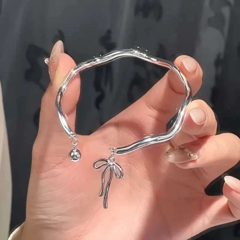 New Trendy Silver Color Bowknot Bracelet for Women Cute Romantic Round Ball Adjustable Cuff Bracelet 2025 Jewelry Birthday GiftC250411