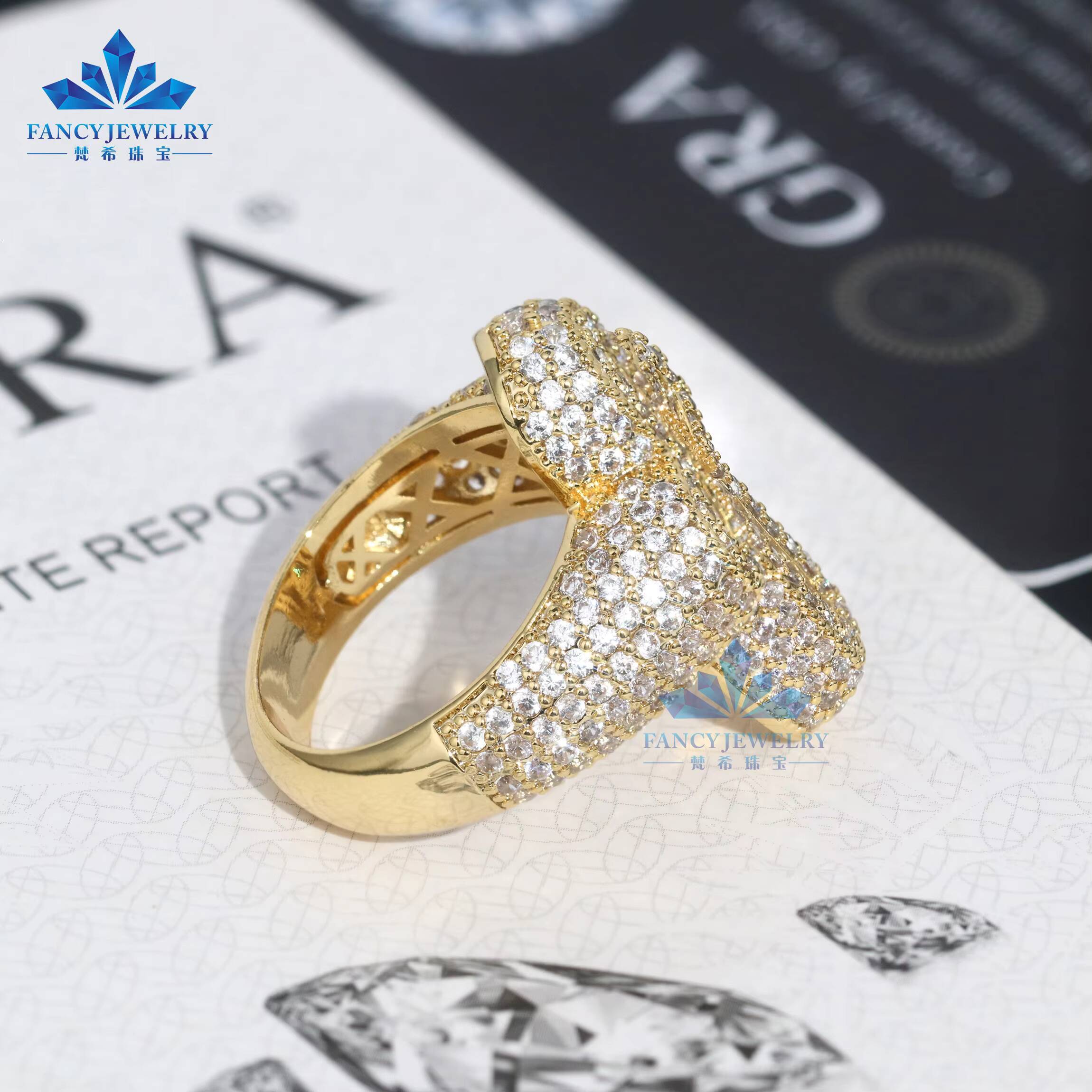 Wholesale Hip Hop Cross Gemstone Ring Men Ice Out 925 Silver Baguette Round Cut 18k Gold Plated Vvs Moissanite Cross Ring