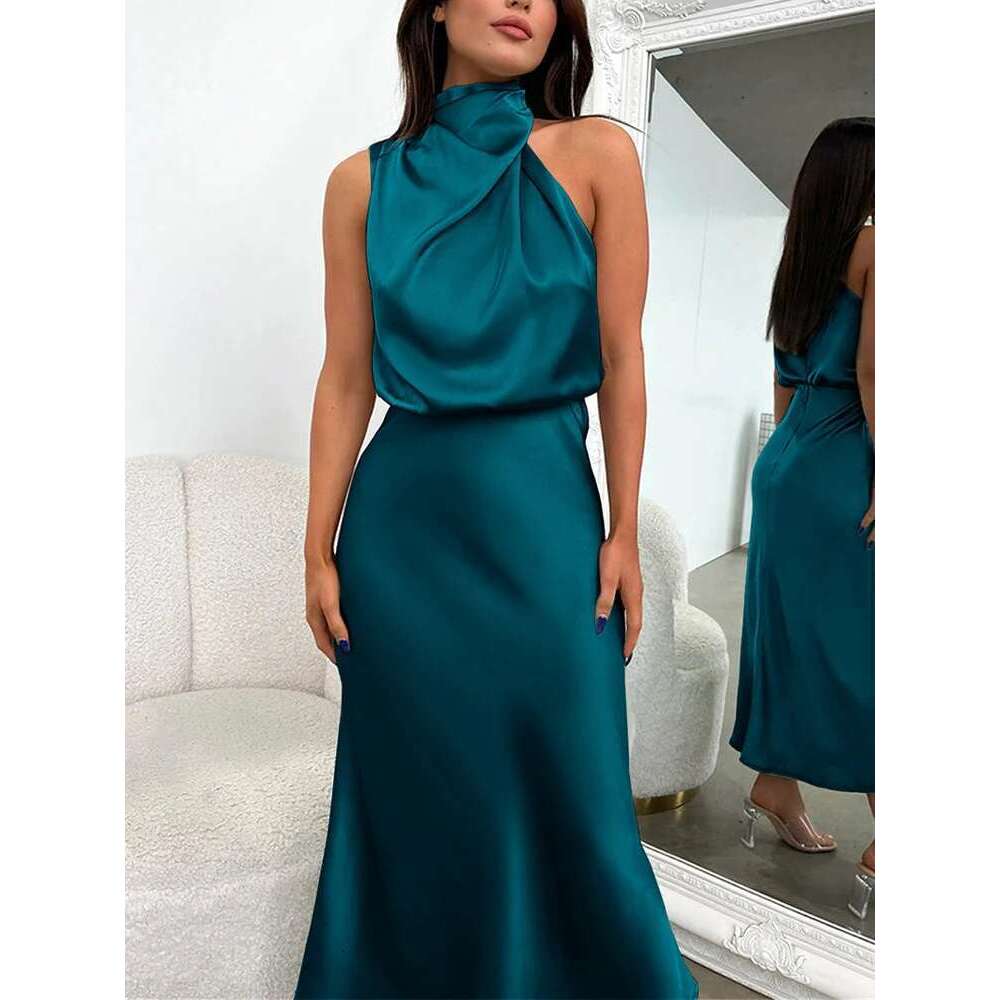 Summer High-End Silk Satin Sleeveless Long Women Fashion Elegant Celebrity Dresses Evening Dress Party Clothes Ladies