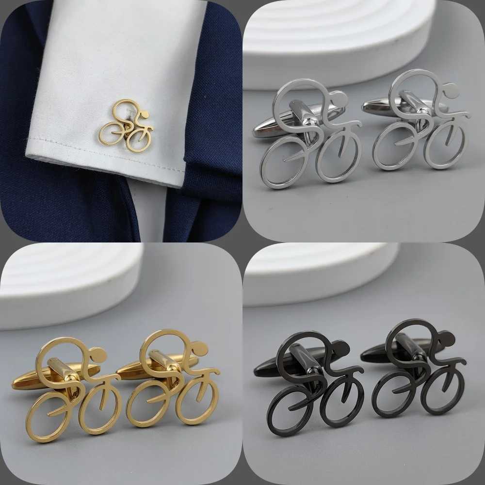 Silver fun bicycle racing hollow gold-plated cufflinks black French shirt cuff accessories matched with mens clothingT250412