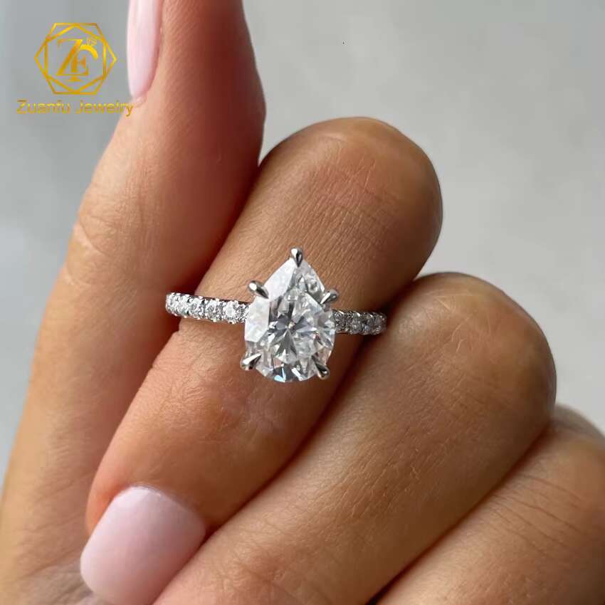 Trendy Jewelry 14K White Gold 3CT Pear Cut Halo Ring Band Moissanite Diamond Luxury Wedding Engagement Ring for Women
