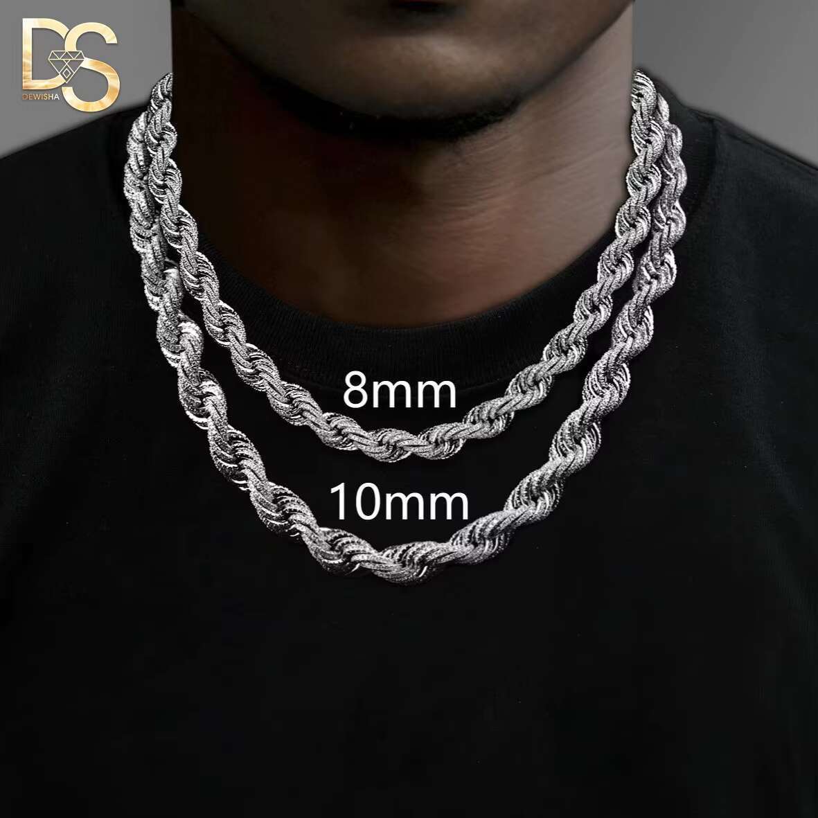 Custom Rope Chain 14k 18k Gold Plated 925 Silver Full Iced Out Moissanite Diamond 6mm 8mm 10mm Cuban Link Chain Necklace