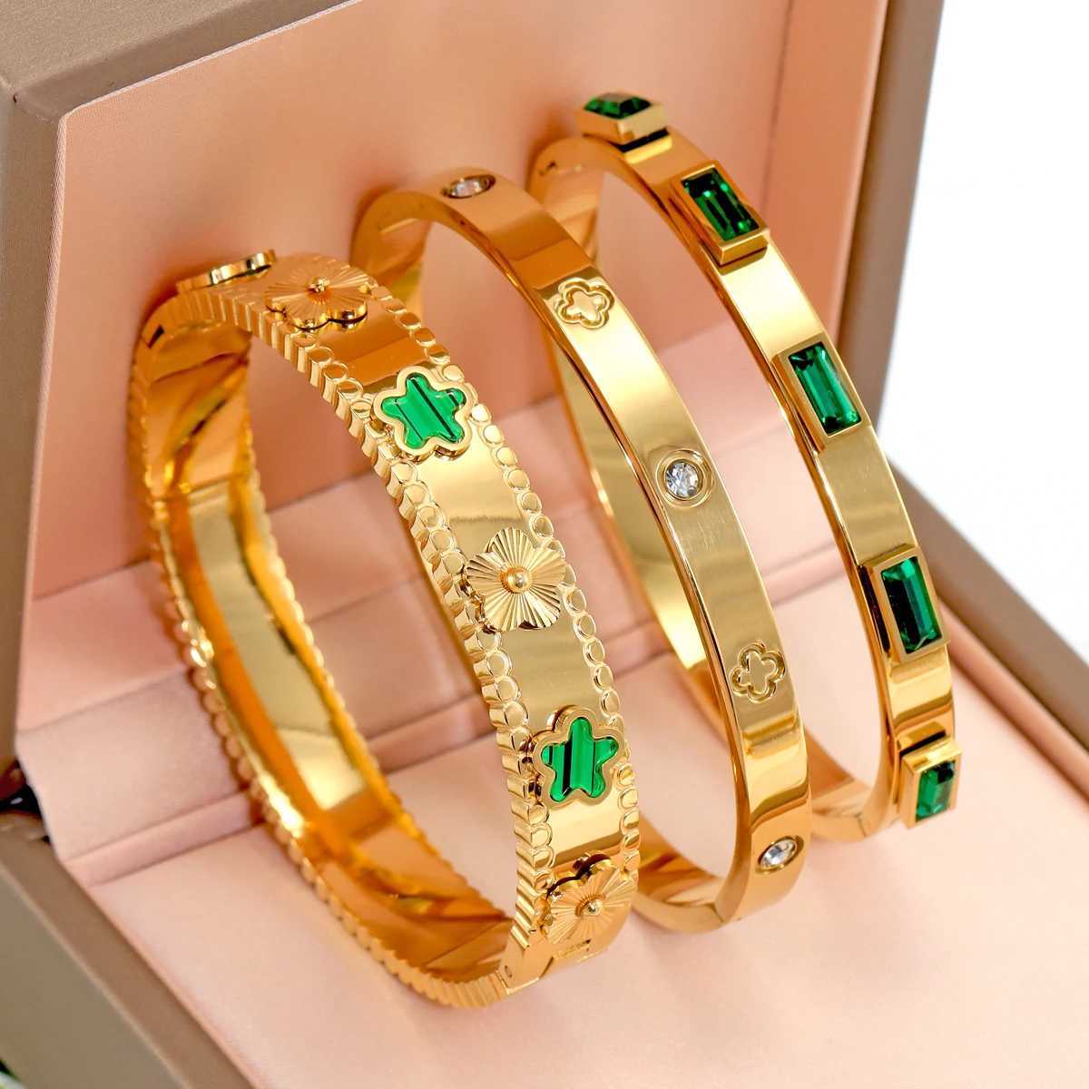 3pcs/Set European And American Fashion Stainless Steel Bracelet For Women With Flower Design Jewelry Bangle SetsC250411