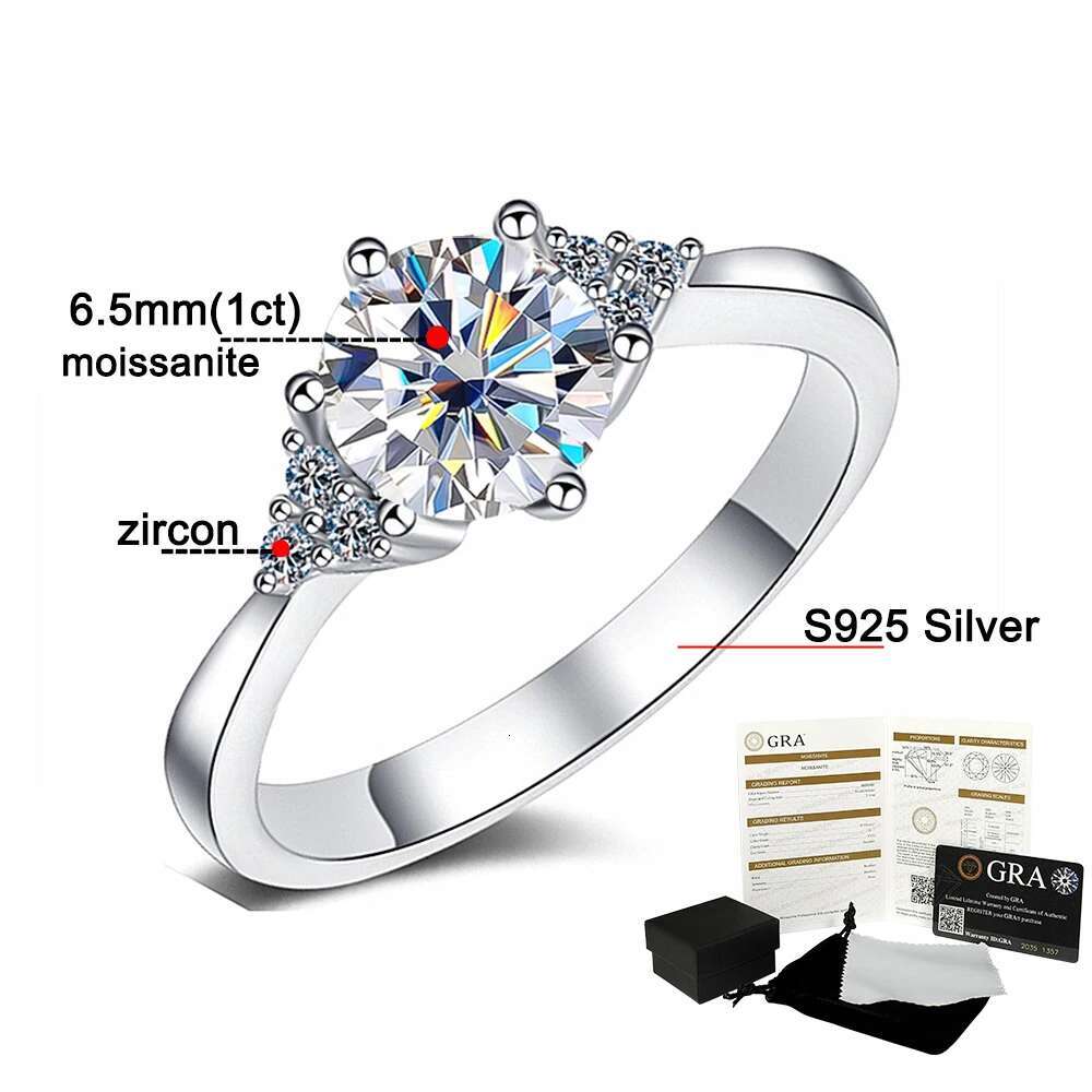 GRA Certified 1CT Real Moissanite Ring For Woman D Color VVS1 Lab Diamond S925 Silver Engagement Promise Wedding Band Jewelry