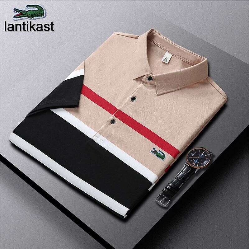 Noble Crocodile Polo Shirt Men's designer hoodie T-Shirt Summer Breathable Short LANTI KAST Sleeve Turn-Down Collar Pure Cotton Top Striped Busin