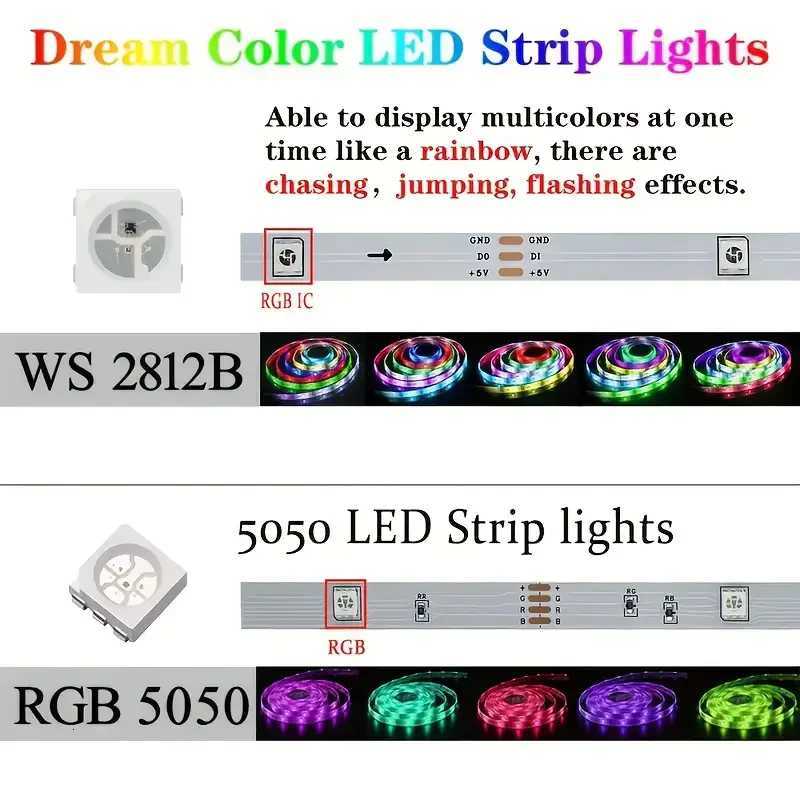 WS2812B RGBIC 5050RGB LED Strip Light App Control Chasing Effect Lights Flexible Tape Diode Ribbon TV BackLight Room Decorate W251112