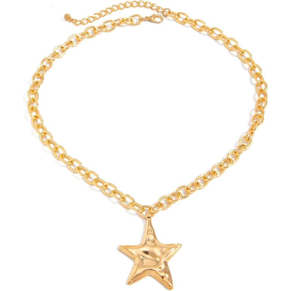Chunky Gold Statement Necklace Dainty Adjustable Thick Chain Star Pendant Necklaces Trendy Jewelry for Women