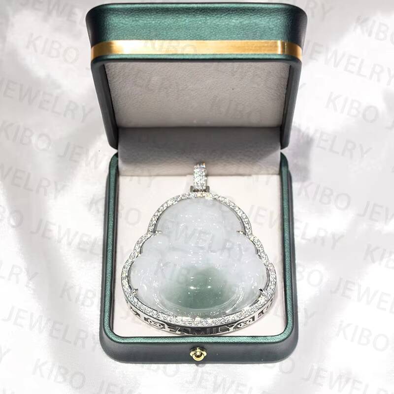 High Quality Jade Buddha Gold Moissnaite Diamond Hip Hop Buddha Pendant Necklace