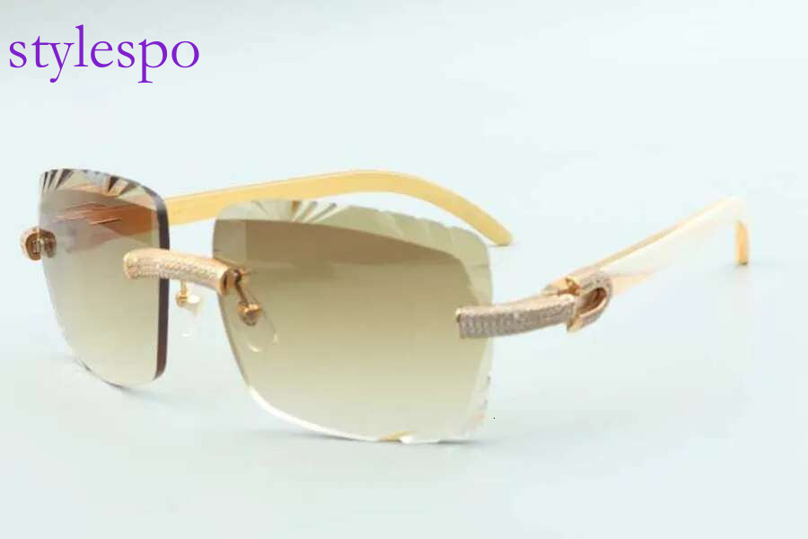 2021 cutting lens micro-paved dias sunglasses 3524020, natural white buffalo horns temples glasses, size: 58-18-140mm