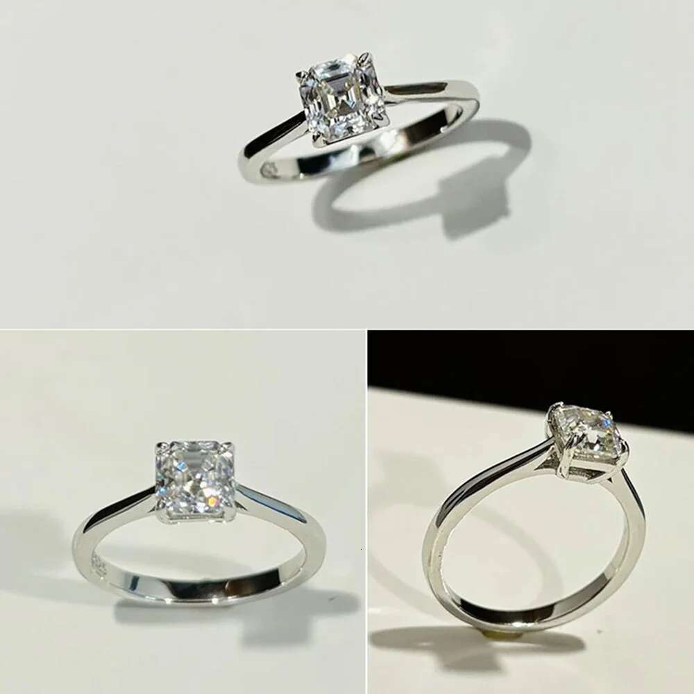 1CT Asscher Cut Moissanite Engagement Rings Lab Diamond Solitaire Ring for Women 925 Sterling Silver Wedding Band Jewelry Gifts