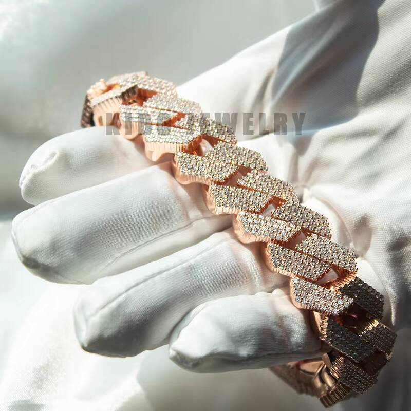 Custom Heavy Hip Hop Big Size Rapper 925 Silver With Rose Gold Mossanite 18MM VVS1 Moissanite Iced Out Cuban Link Bracelet