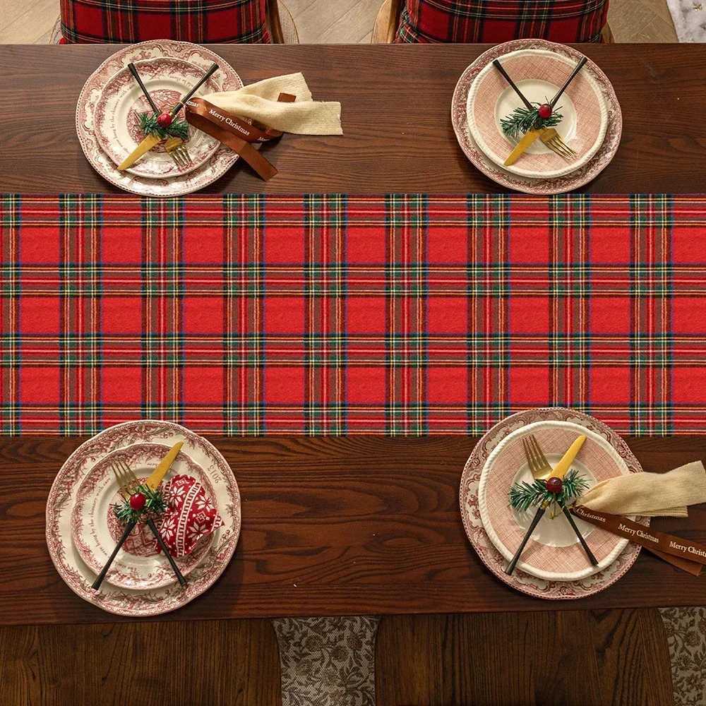 Christmas Red Plaid Table Runner Christmas Holiday Decor Linen Fabric For Festive Dining Holiday Table Flag Y251113