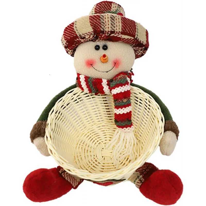 Christmas Christmas Candy Basket Snowman Doll Decoration Woven Stand Bowl Gift Box Holiday Desktop Decor Cute Design Storage Basket Y251113