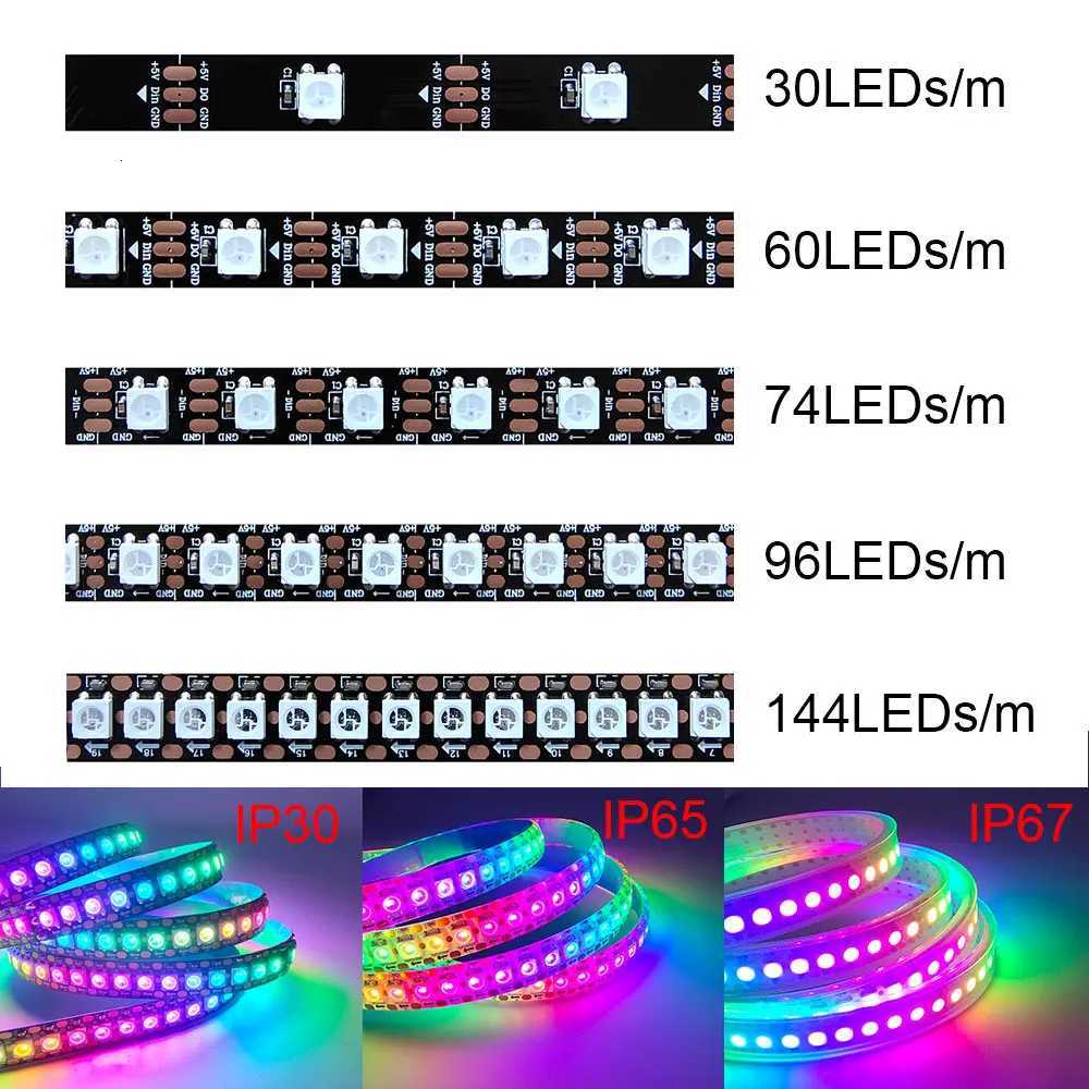 5V WS2812B WS2812 Digital Flexible Individually Addressable Pixel Led Strip RGB LED Strip 30/60/74/96/144Pixel/Leds/M Tape Light W251112
