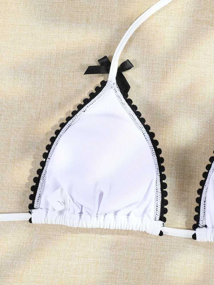 Micro Bowknot Bikinis Set for Women Patchwork Swimsuit Summer Beach Wear White Thong Swimwear Swimming Bathing Suit 2025W251113