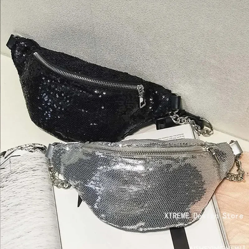 Fashion Womens Sparkling Glitter Fanny Bag Waist Bag Chest Circumcision Leather Bag Shoulder Strap Travel Sports Bag 250408
