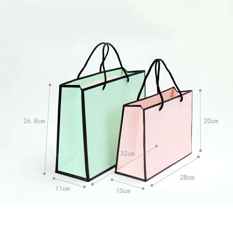 10Pcs Fresh Pink White Card New Simple Shopping Paper Wedding Party Gift Handheld Packaging Bag Customized