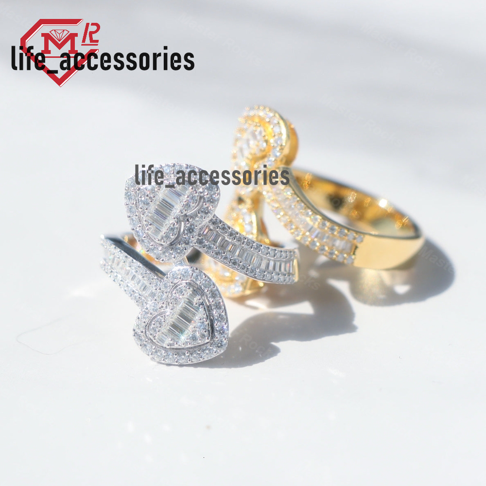 Hip Hop Gold Plated 925 Sterling Silver VVS Moissanite Rings Iced Out Baguette Cut Moissanite Ring Men