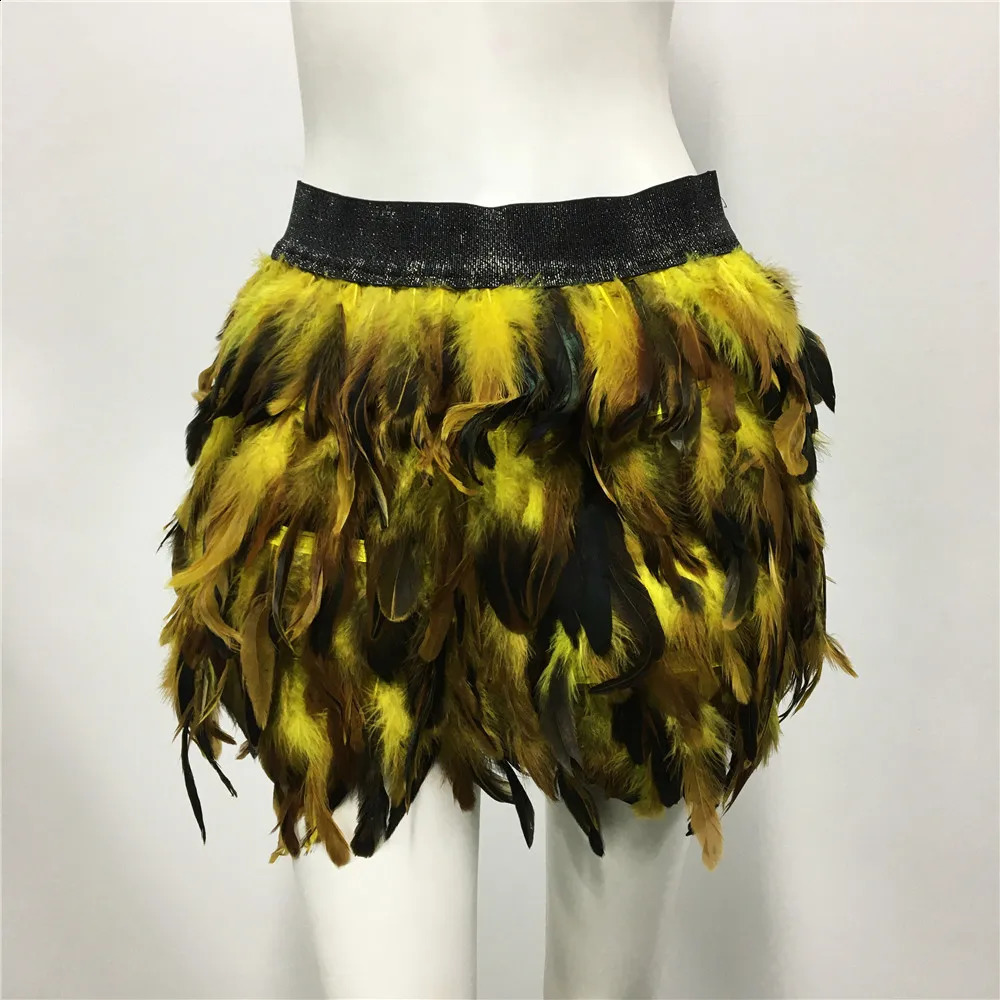 Harajuku Style Fluffy Feather Burning Festival Rave Skirts Elastic Waist Carnival Nightclub Outfit Women Mini Skirts Plus Size 250410
